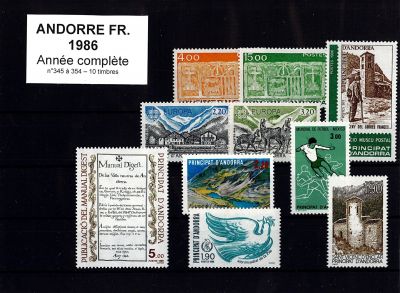 1986 - Andorre fran�ais timbres n� 345-354 - Ann�e Compl�te