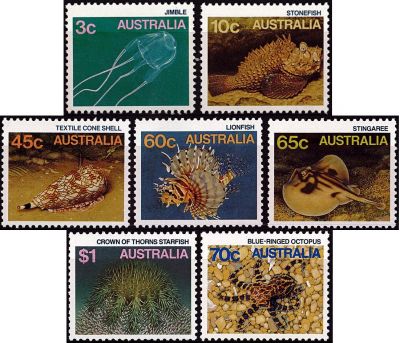 1986 - Australie Timbres n� 948/954 - Faune marine - Esp�ces venimeuses