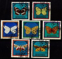 1986 - Mongolie 1428/1434 - Faune, Papillons (Série complète de timbres oblitérés)