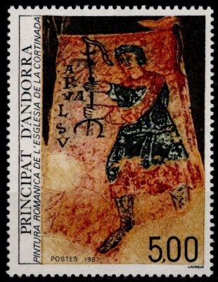 1987 - Andorre Fran�ais Timbre n� 363 - Peinture romane de l\'�glise de Cortinada