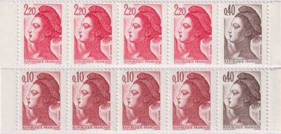 1987 - Bande carnet France 1501 - Libert� de Delacroix multiples 0,10cts,0,40cts et 2,20fr. 