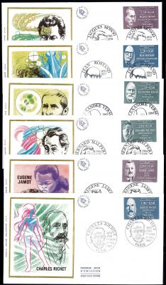 1987 - France Enveloppe 1er jour n� 2454/2459 - Personnages c�l�bres fran�ais m�decins et biologistes