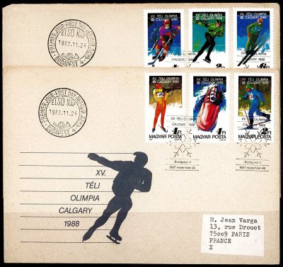1987 - Hongrie Enveloppes 1er jour n� 3135/3140 - Jeux Olympiques d\'hiver - 1988 Calgary