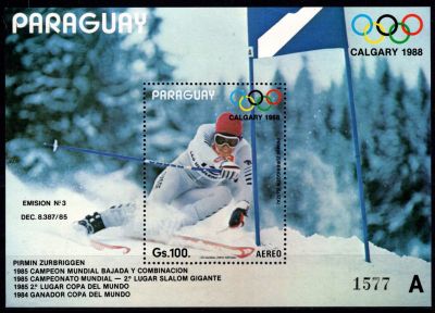 1987 - Paraguay Bloc n� 387 - Jeux Olympique d\'hiver - 1988 Calgary
