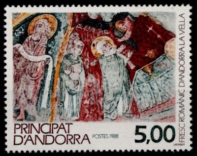 1988 - Andorre Fran�ais Timbre n� 375 - Fresque romane de l\'�glise d\'Andorre
