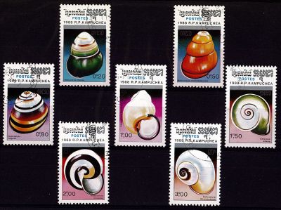 1988 - Kampuchea timbres n� 823-829 - Faune - Coquillage