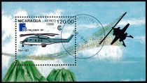 1988 - Nicaragua Bloc n° 186 - Hélicoptère - \ Finlandia\'88\  Exposition philatélique à Helsinki