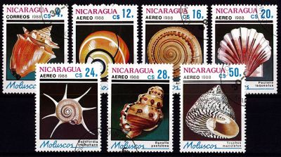 1988 - Nicaragua timbres n� 1509 - PA1240-PA1245 - Faune - Coquillages