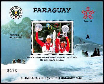 1988 - Paraguay Bloc n� 398 - Jeux Olympique d\'hiver - 1988 Calgary