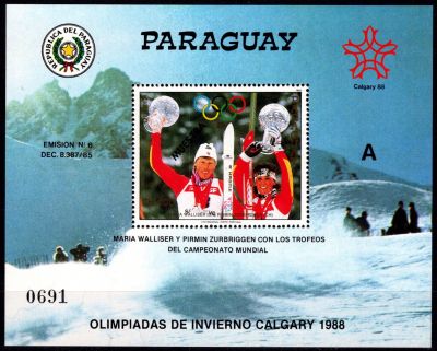 1988 - Paraguay Bloc n� 398 muestra - Jeux Olympique d\'hiver - 1988 Calgary