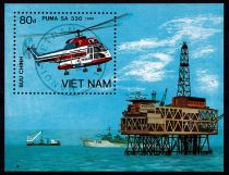 1988 - Vietnam bloc feuillet n° 41 - Hélicoptère et plateforme pétrolière
