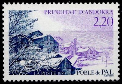 1989 - Andorre Fran�ais Timbre n� 377 - Le village de Pal en hiver