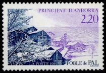 1989 - Andorre Fran&ccedil;ais Timbre n&deg; 377 - Le village de Pal en hiver
