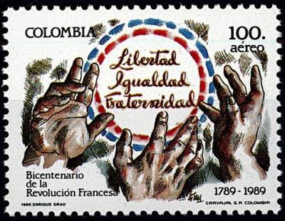 1989 - Colombie Timbre n� PA 796 - La main - Bicentenaire de la R�volution fran�aise 