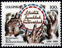 1989 - Colombie Timbre n° PA 796 - La main - Bicentenaire de la Révolution française 
