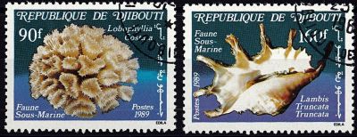 1989 - Djibouti timbres n� 647-648 - Faune marine - Coquillage