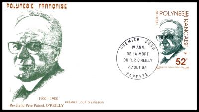 1989 - Polyn�sie Fran�aise FDC n� 337 - 1er anniversaire de la mort du R�v�rend P�re O\'Reilly