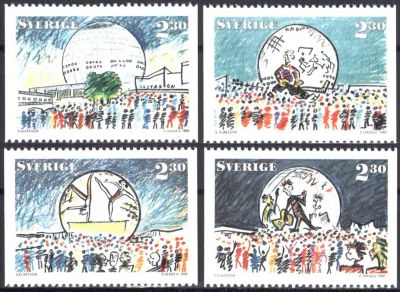 1989 - Su�de Timbres n� 1512/1515 - Le Globe, nouveau palais omnisport de Stockholm