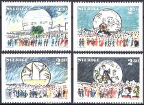 1989 - Su&egrave;de Timbres n&deg; 1512/1515 - Le Globe, nouveau palais omnisport de Stockholm