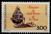 1990 - Andorre Fran&ccedil;ais Timbre n&deg; 392 - Encensoir de Sant Roma de Les Bons