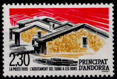 1990 - Andorre Fran�ais Timbre n� 395 - Le s�chage du tabac � Les Bons