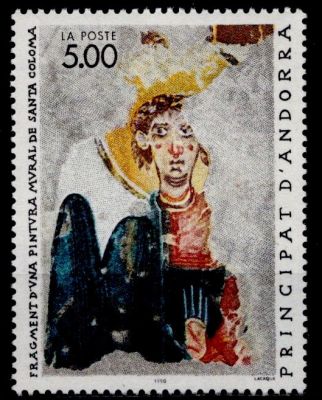 1990 - Andorre Fran�ais Timbre n� 396 - Fragment d\'une peinture � Santa Coloma