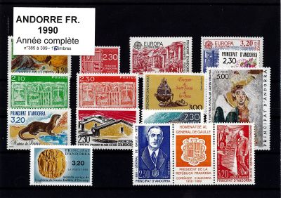 1990 - Andorre fran�ais timbres n� 385/399 - Ann�e Compl�te