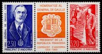 1990 - Andorre Fran&ccedil;ais Timbres n&deg; 398/399 - Hommage au G&eacute;n&eacute;ral De Gaulle