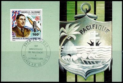 1990 - Nouvelle Cal�donie cartes maximum n� PA 267 - De Gaulle - Cinquantenaire du ralliement du Territoire � la France libre