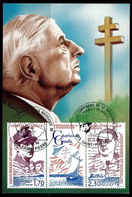 1990 - Saint Pierre et Miquelon carte maximum n� 532A - Homme politique - G�n�ral Charles de Gaulle