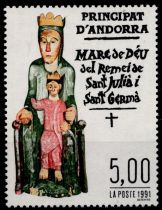 1991 - Andorre Fran&ccedil;ais Timbre n&deg; 412 - La Vierge de Sant Julia i Sant Germa