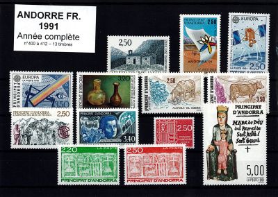 1991 - Andorre fran�ais timbres n� 400/412 - Ann�e Compl�te