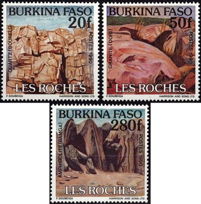 1991 - Burkina Faso Timbres n� 830/832 - Les roches - Formations rocheuses