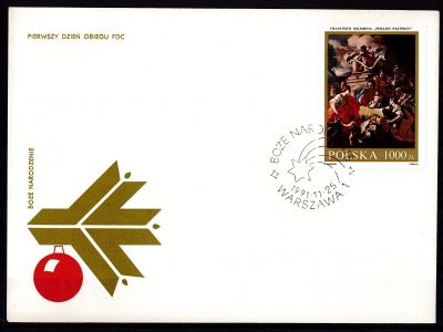 1991 - Pologne FDC 3152 - No�l, tableau de Francesco Solimena
