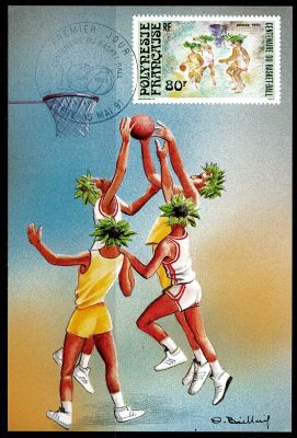 1991 - Polyn�sie Fran�aise Carte Maximum n� 382 - Centenaire du basket ball