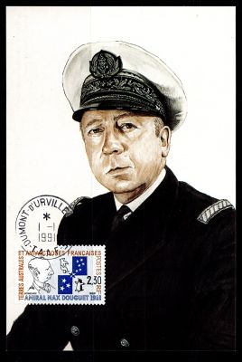 1991 - T.A.A.F. carte maximum n� 157 - Hommage � l\'Amiral Max Douguet (1903-1989)