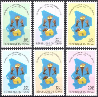 1991 - Tchad Timbres n� 520/525 - Journ�e de la Libert� et de la D�mocratie (1er d�cembre 1990)
