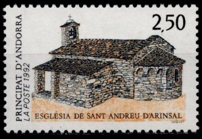 1992 - Andorre Fran�ais Timbre n� 415 - L\'�glise de Sant Andreu d\'Arinsal