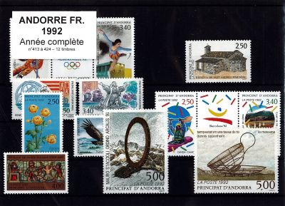 1992 - Andorre fran�ais timbres n� 413/424 - Ann�e Compl�te