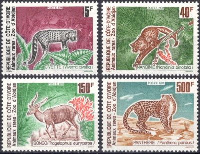 1992 - Cote d\'Ivoire Timbres n� 890/893 - Animaux rares du zoo d\'Abidjan