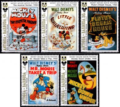 1993 - Antigua Timbres n� 1637/1641 - 65e anniversaire de Mickey (1)