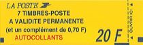 1993 - Bande carnet France 1504 - Marianne de Briat multiples adhésifs TVP rouge, 0,70cts