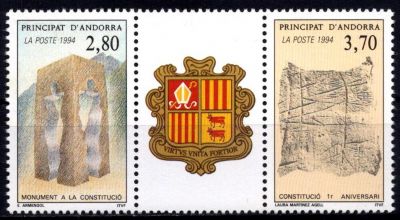 1994 - Andorre Fran�ais Timbres n� 442/443 - 1er anniversaire de la Constitution