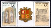 1994 - Andorre Fran&ccedil;ais Timbres n&deg; 442/443 - 1er anniversaire de la Constitution