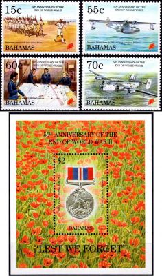 1995 - Bahamas Timbres n� 847/850 et Bloc n� 75 - 50e anniversaire de la fin de la seconde guerre mondiale en Europe