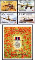 1995 - Barbade Timbres n° 908/911 et Bloc n° 32 - 50e anniversaire de la fin de la seconde guerre mondiale