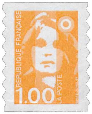 1996 - France Adh�sif 8 (3009) Marianne du Bicentenaire 1,00F orange bords ondul�s
