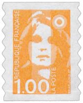 1996 - France Adhésif 8 (3009) Marianne du Bicentenaire 1,00F orange bords ondulés