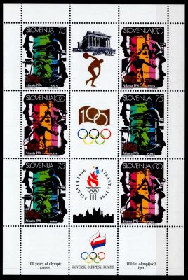 1996 - Slov�nie Feuille n� 154/155 - Jeux Olympiques d\'�t� - 1996 Atlanta (drapeau national couleurs erron�es)