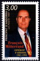 1997 - Andorre Fran&ccedil;ais Timbre n&deg; 484 - 1er anniversaire de la mort du Pr&eacute;sident Fran&ccedil;ois Mitt&eacute;rand